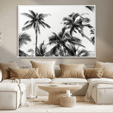 46641801-MGV-CV-36X24-Palm Tree Wall Art Canvas Print, Framed Black White Tropics Art Picture Print, Monochrome Palms Perfect Modern Tropical Minimalist