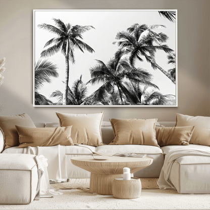 46641801-MGV-CV-36X24-Palm Tree Wall Art Canvas Print, Framed Black White Tropics Art Picture Print, Monochrome Palms Perfect Modern Tropical Minimalist