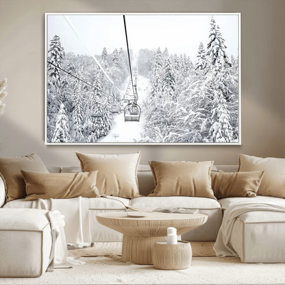 44705668-MGV-CV-36X24-Winter Forest Wall Art Canvas Print, Framed Snowy Forest Art Picture Print, Ski Lift Perfect Scandinavian Decor Artwork