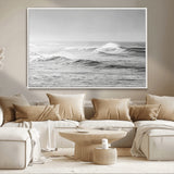 98634812-MGV-CV-36X24-Black and White Ocean Waves Wall Art – Minimalist Sea Canvas Print, Coastal Photography Decor for Living Room, Bedroom or Office