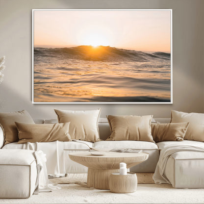 16973771-MGV-CV-36X24-Calm Water Wall Art Canvas Print, Framed Sunset Waves Art Picture Print, Coastal Warmth Perfect Warm Minimalist Decor Artwork