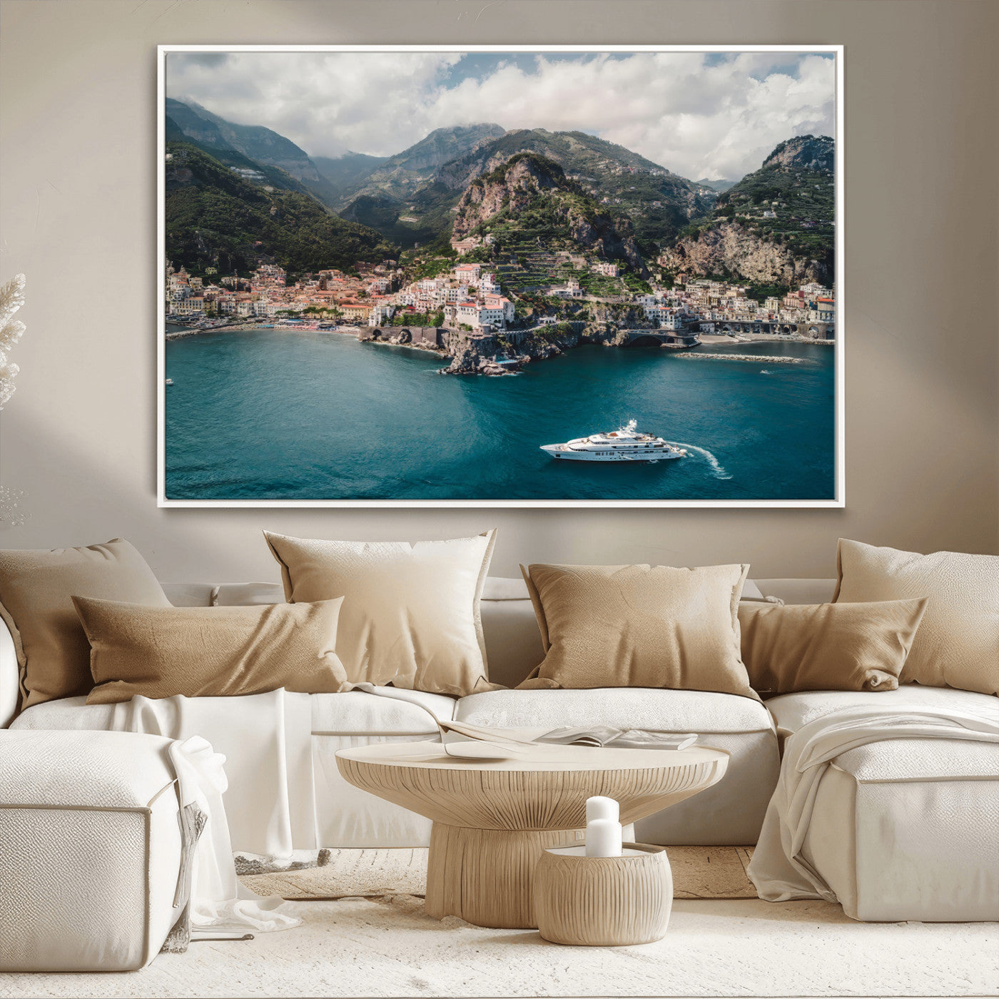 20321590-MGV-CV-36X24-Amalfi Coast Wall Art Canvas Print, Framed Italy Travel Art Picture Print, Mediterranean Landscape Perfect Mediterranean Coastal