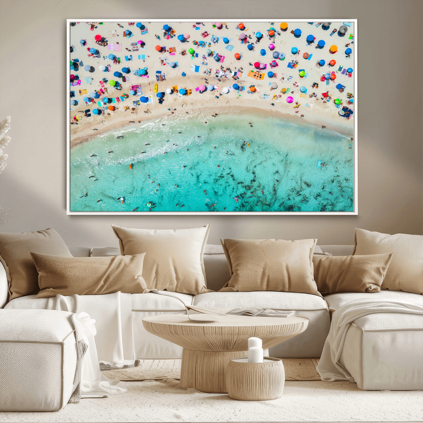 76172085-MGV-CV-36X24-Tropical Shoreline Wall Art Canvas Print, Framed Beach Relaxing Art Picture Print, Aerial Summer Perfect Coastal Vibrant Decor