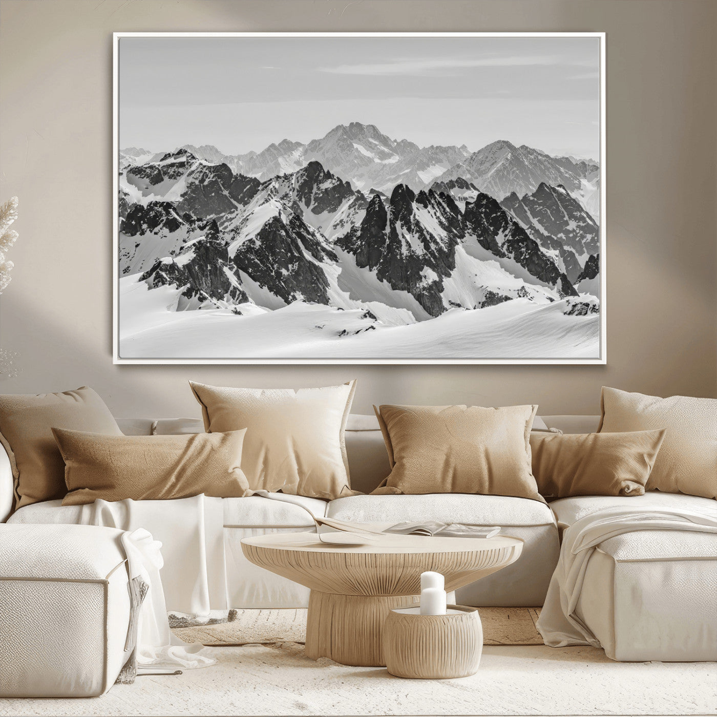 32399691-MGV-CV-36X24-Snowy Mountain Wall Art Canvas Print, Framed Mountain Peaks Art Picture Print, Alpine Mountains Perfect Minimalist Alpine Decor