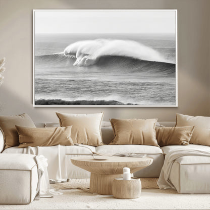 42544082-MGV-CV-36X24-Monochrome Seascape Wall Art Canvas Print, Framed Surf Wave Art Picture Print, Minimalist Ocean Perfect Moody Coastal Decor