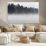 59703275-MGV-CV-36X24-Surfer in Fog Wall Art Canvas Print, Framed Foggy Beach Art Picture Print, Coastal Surf Perfect Moody Coastal Decor Artwork