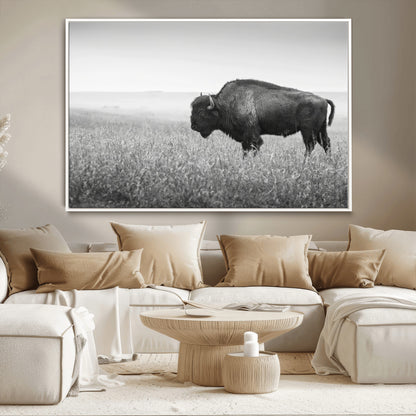 28435251-MGV-CV-36X24-Bison In Prairie Wall Art Canvas Print, Framed Rustic Wildlife Art Picture Print, Wild Buffalo Perfect Rustic Western Decor