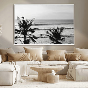 17508038-MGV-CV-36X24-Tropical Coastline Wall Art Canvas Print, Framed Palm Trees Art Picture Print, Ocean Waves Perfect Minimalist Coastal Decor