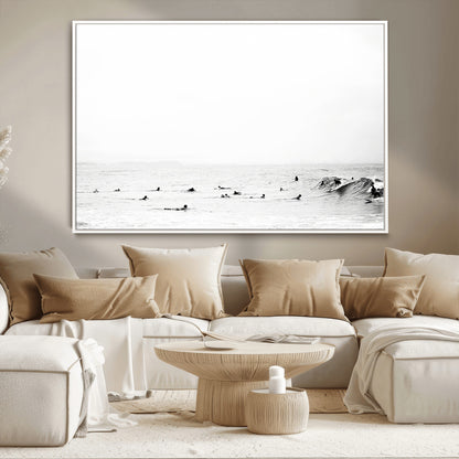 38441169-MGV-CV-36X24-Monochrome Swimming Wall Art Canvas Print, Framed Ocean Horizon Art Picture Print, Moody Coastal Perfect Minimalist Coastal Decor