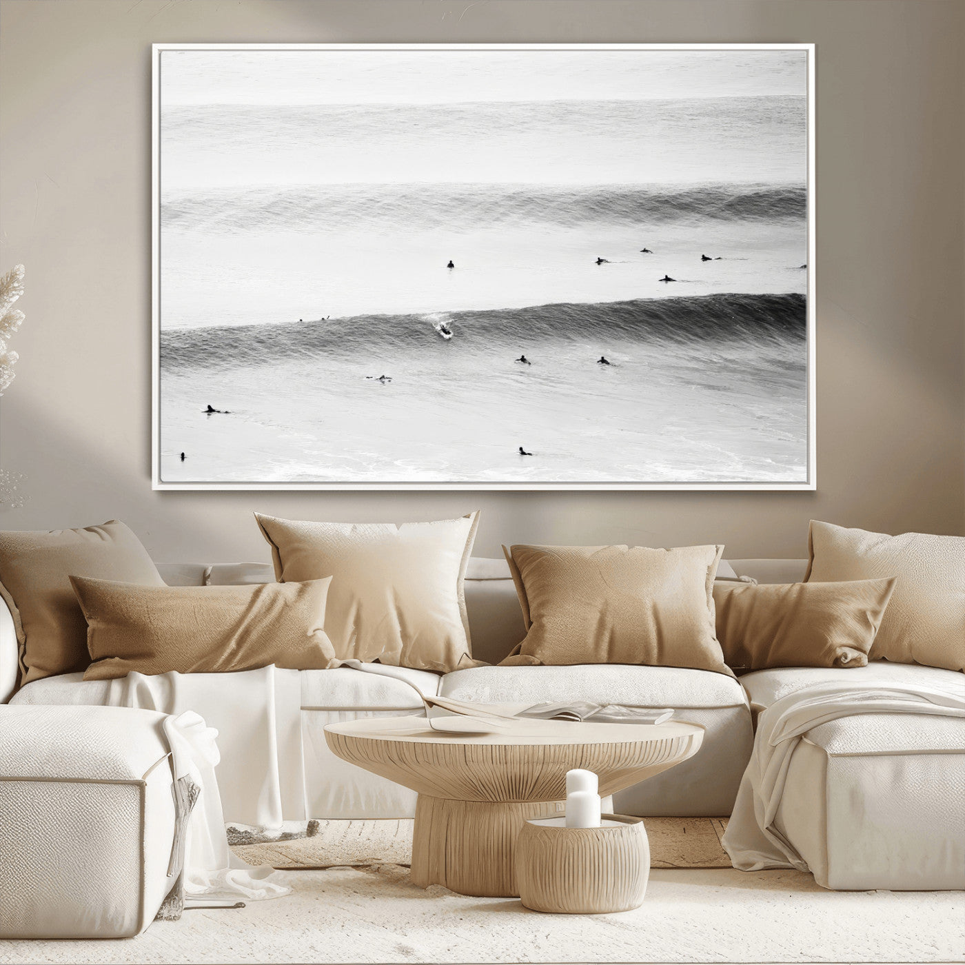 54291445-MGV-CV-36X24-Black White Ocean Wall Art Canvas Print, Framed Coastal Sport Art Picture Print, Ocean Culture Perfect Minimalist Coastal Decor