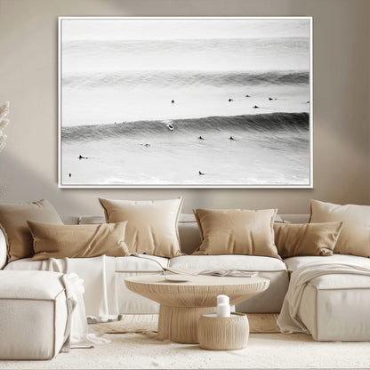 54291445-MGV-CV-36X24-Black White Ocean Wall Art Canvas Print, Framed Coastal Sport Art Picture Print, Ocean Culture Perfect Minimalist Coastal Decor