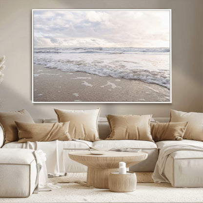 70596264-MGV-CV-36X24-Ocean Waves Wall Art Canvas Print, Framed Coastal Shoreline Art Picture Print, Sea Foam Perfect Coastal Minimalist Decor Artwork