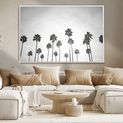 62298277-MGV-CV-36X24-Monochrome Palms Wall Art Canvas Print, Framed Minimalist Trees Art Picture Print, Silhouetted Palms Perfect Tropical Minimalist