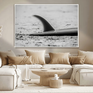 62314230-MGV-CV-36X24-Black White Surfboard Wall Art Canvas Print, Framed Minimalist Beach Art Picture Print, Surf Fin Perfect Minimalist Coastal Decor