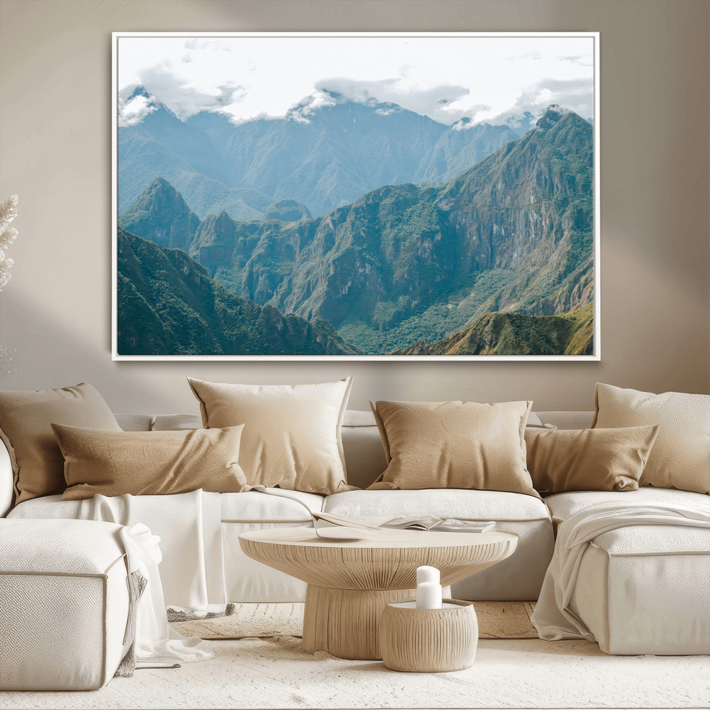 79393816-MGV-CV-36X24-Misty Mountain Wall Art Canvas Print, Framed Cloudy Andean Art Picture Print, Rugged Mountain Perfect Rustic Nature Decor Artwork