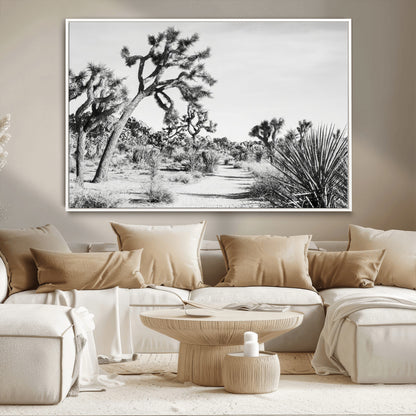 88164251-MGV-CV-36X24-Joshua Tree Wall Art Canvas Print, Framed Desert Path Art Picture Print, Monochrome Desert Perfect Minimalist Desert Decor Artwork