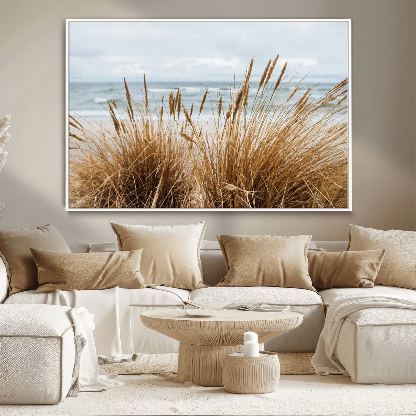 14270839-MGV-CV-36X24-Beach Grass Wall Art Canvas Print, Framed Coastal Dunes Art Picture Print, Dune Grass Perfect Coastal Minimalist Decor Artwork