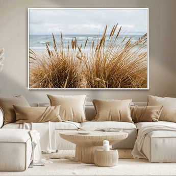 14270839-MGV-CV-36X24-Beach Grass Wall Art Canvas Print, Framed Coastal Dunes Art Picture Print, Dune Grass Perfect Coastal Minimalist Decor Artwork