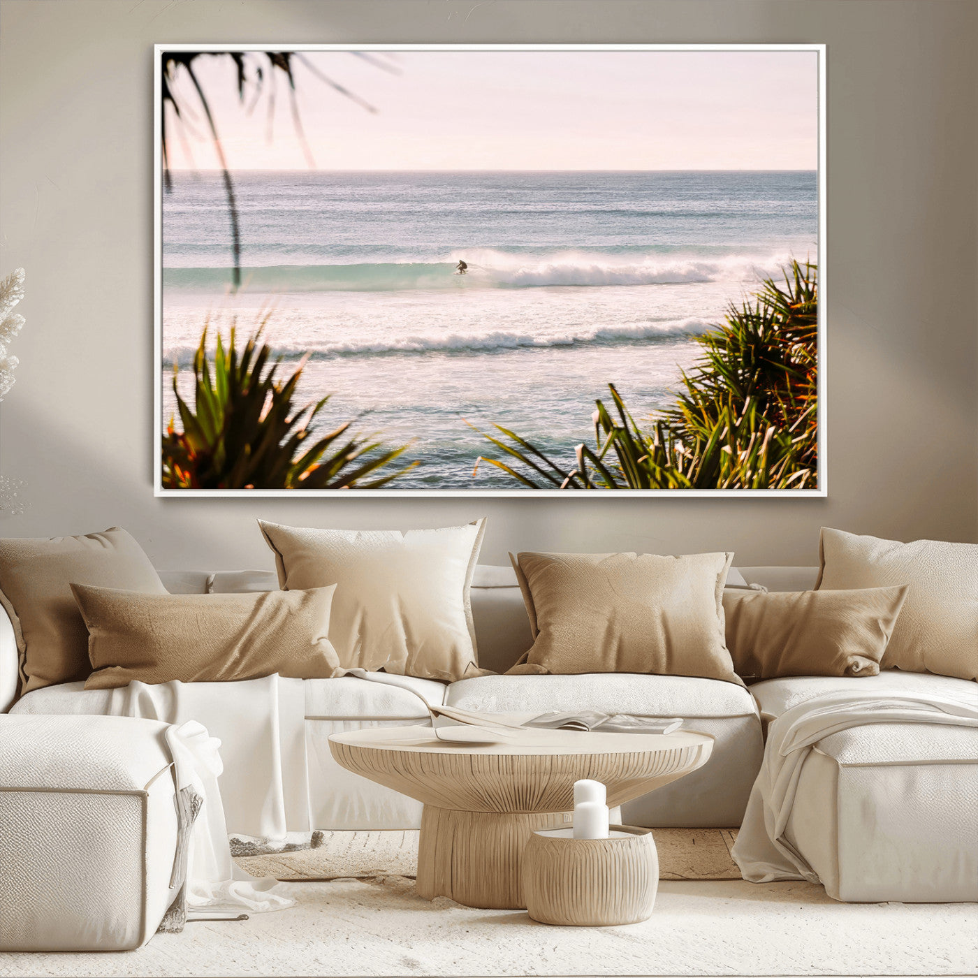 23287092-MGV-CV-36X24-Ocean Surfer Wall Art Canvas Print, Framed Coastal Surf Art Picture Print, Tropical Beach Perfect Tropical Coastal Decor Artwork