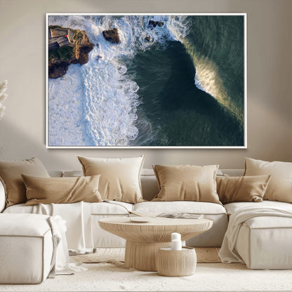 37405684-MGV-CV-36X24-Nazare Coast Wall Art Canvas Print, Framed Aerial Ocean Art Picture Print, Coastal Fortress Perfect Dramatic Coastal Decor Artwork