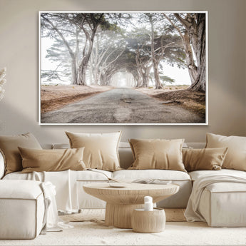 87090469-MGV-CV-36X24-Cypress Tunnel Wall Art Canvas Print, Framed Misty Road Art Picture Print, Foggy Trees Perfect Rustic Woodland Decor Artwork