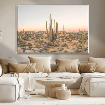 76234974-MGV-CV-36X24-Desert Cactus Wall Art Canvas Print, Framed Baja Desert Art Picture Print, Pastel Desert Perfect Southwestern Boho Decor Artwork