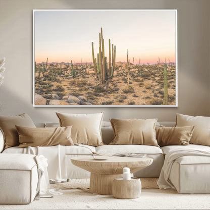76234974-MGV-CV-36X24-Desert Cactus Wall Art Canvas Print, Framed Baja Desert Art Picture Print, Pastel Desert Perfect Southwestern Boho Decor Artwork