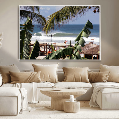 34722557-MGV-CV-36X24-Tropical Shoreline Wall Art Canvas Print, Framed Surfer Beach Art Picture Print, Coastal Surf Perfect Tropical Coastal Decor