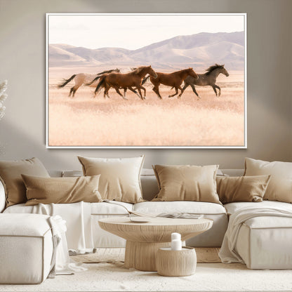 83644685-MGV-CV-36X24-Wild Horse Art Wall Art Canvas Print, Framed Rustic Western Art Picture Print, Desert Horse Scene Perfect Rustic Western Decor