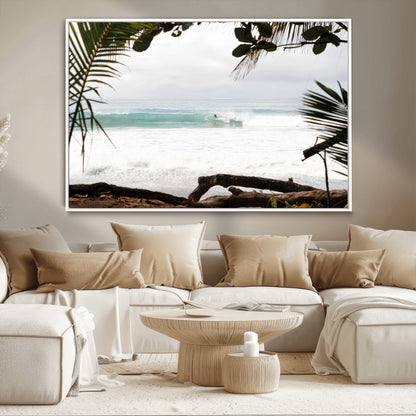 50382104-MGV-CV-36X24-Tropical Surf Wall Art Canvas Print, Framed Palm Tree View Art Picture Print, Beach House Art Perfect Boho Coastal Decor Artwork