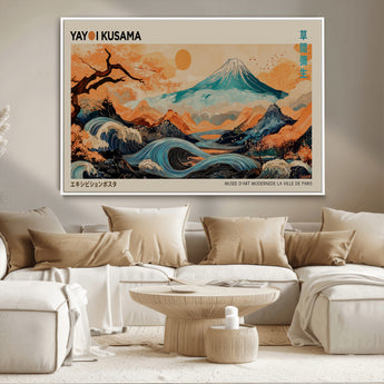 22373530-MGV-CV-36X24-Japanese Mt Fuji Wave Art Print – Ukiyo e Inspired Sun & Cherry Blossom Poster, Traditional Asian Landscape Painting, Modern