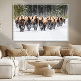 22695857-MGV-CV-36X24-Bison Herd Scene Wall Art Canvas Print, Framed Western Wildlife Art Picture Print, Rustic Animal Art Perfect Rustic Lodge Decor