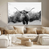 97280319-MGV-CV-36X24-Longhorn Photography Wall Art Canvas Print, Framed Western Cow Decor Art Picture Print, Texas Ranch Style Perfect Rustic Farmhouse