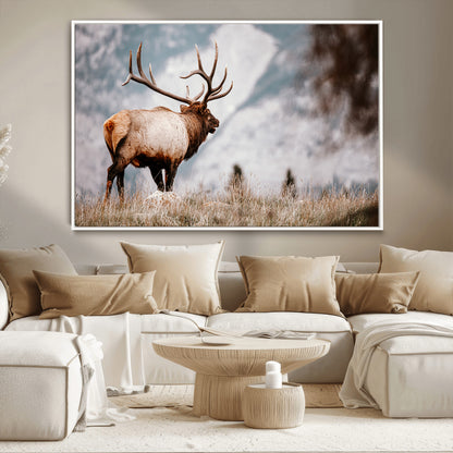70489411-MGV-CV-36X24-Elk Photography Wall Art Canvas Print, Framed Mountain Wildlife Art Picture Print, Rustic Nature Decor Perfect Rustic Lodge Decor