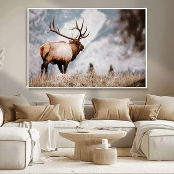 70489411-MGV-CV-36X24-Elk Photography Wall Art Canvas Print, Framed Mountain Wildlife Art Picture Print, Rustic Nature Decor Perfect Rustic Lodge Decor