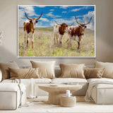 58099948-MGV-CV-36X24-Texas Longhorn Wall Art Canvas Print, Framed Western Decor Art Picture Print, Rustic Farmhouse Perfect Western Farmhouse Decor
