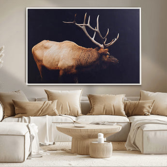 89239257-MGV-CV-36X24-Bull Elk Decor Wall Art Canvas Print, Framed Elk Photography Art Picture Print, Rustic Wildlife Perfect Rustic Lodge Decor Artwork