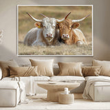 53388593-MGV-CV-36X24-Cow Photography Wall Art Canvas Print, Framed Rustic Animal Decor Art Picture Print, Texas Cow Pair Perfect Western Farmhouse