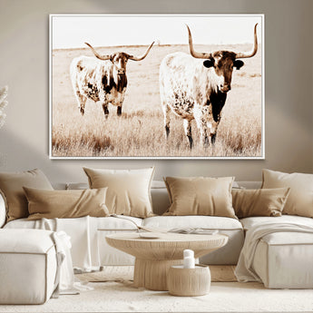 39672786-MGV-CV-36X24-Rustic Cow Scene Wall Art Canvas Print, Framed Farmhouse Style Cattle Art Picture Print, Prairie Animal Duo Perfect Rustic Western