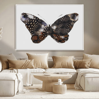 99831147-MGV-CV-36X24-Spotted Butterfly Wall Art Canvas Print, Framed Neutral Insect Theme Art Picture Print, Earthy Wing Pattern Perfect Modern Rustic