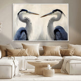 18230556-MGV-CV-36X24-Blue Heron Pair Wall Art Canvas Print, Framed Coastal Bird Theme Art Picture Print, Tranquil Wildlife Scene Perfect Coastal