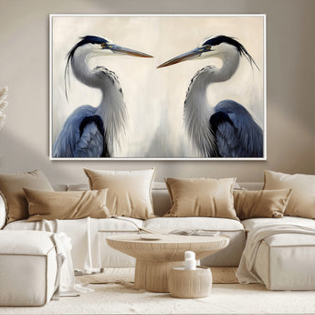 18230556-MGV-CV-36X24-Blue Heron Pair Wall Art Canvas Print, Framed Coastal Bird Theme Art Picture Print, Tranquil Wildlife Scene Perfect Coastal
