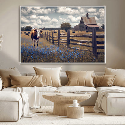 22296025-MGV-CV-36X24-Texas Longhorn Canvas Wall Art Canvas Print, Framed Rustic Barn Wall Art Art Picture Print, Farmhouse Cow Decor Perfect Rustic