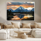 14130176-MGV-CV-36X24-Mountain Sunset Wall Art Canvas Print, Framed Alpine Wilderness Art Picture Print, Golden Hour Perfect Rustic Wilderness Decor