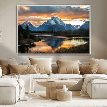 14130176-MGV-CV-36X24-Mountain Sunset Wall Art Canvas Print, Framed Alpine Wilderness Art Picture Print, Golden Hour Perfect Rustic Wilderness Decor