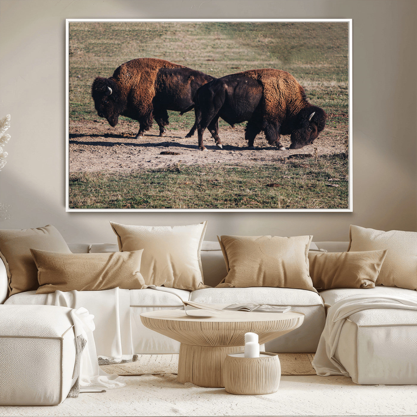 58141885-MGV-CV-36X24-Bison Photography Wall Art Canvas Print, Framed Western Wildlife Art Picture Print, Modern Ranch Perfect Western Rustic Decor