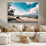 95301406-MGV-CV-36X24-Tropical Beach Wall Art Canvas Print, Framed Ocean Waves Art Picture Print, Relazxing Seascape Perfect Tropical Coastal Decor