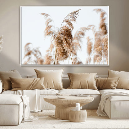 17019393-MGV-CV-36X24-Pampas Grass Wall Art Canvas Print, Framed Neutral Tones Art Picture Print, Minimalist Nature Perfect Boho Minimalist Decor