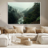 48497565-MGV-CV-36X24-Misty Forest Wall Art Canvas Print, Framed Foggy River Art Picture Print, Moody Landscape Perfect Moody Wilderness Decor Artwork