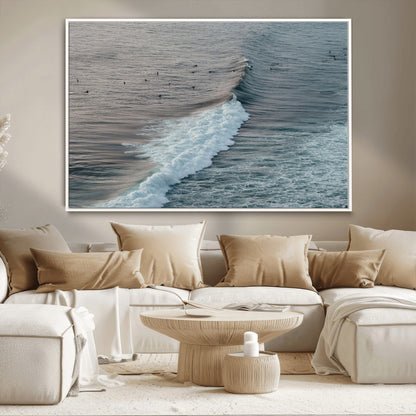 23077324-MGV-FC-36X24_White-Ocean Waves Wall Art Canvas Print, Framed Coastal Serenity Art Picture Print, Surf Aesthetic Perfect Modern Coastal Decor Artwork